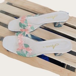 Floral block heel slides vintage